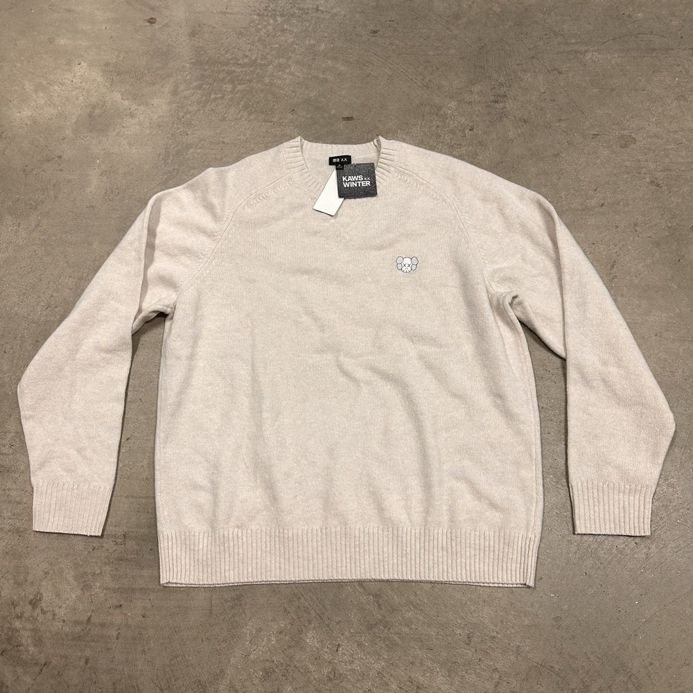 KAWS Lambswool Sweater Mens XL Off White Crew Neck Pullover Knit Streetwear NWT